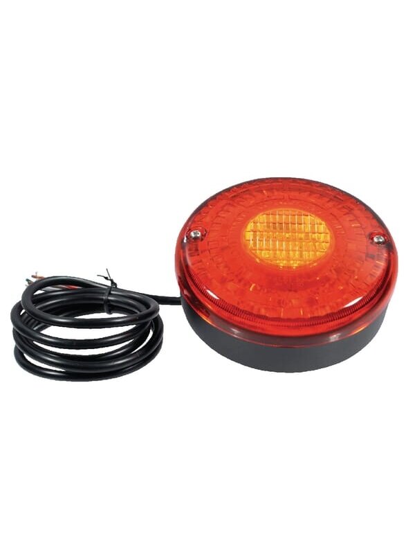 Galinis LED žibintas, apvalus, 12/24V, raudonos/gintarinės spalvos, tvirtinamas varžtais, Ø 140 mm