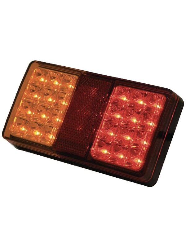 Galinis LED žibintas, stačiakampio formos, 12/24 V, raudonas/oranžinis, tvirtinamas varžtais, 150x27x80 mm, 24 LED diodai