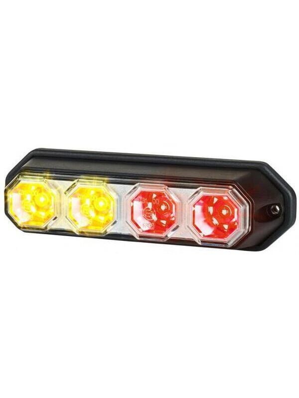 Galinis LED žibintas, stačiakampis, 12/24V, raudonas/oranžinis, 147x37x42mm, 4 LED, Kramp