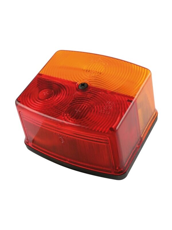 Galinis žibintas kvadratinis, 12 V, gintarinis/raudonas, tvirtinamas varžtais, 95x85x55 mm, BBS(K) 6025, dešinysis