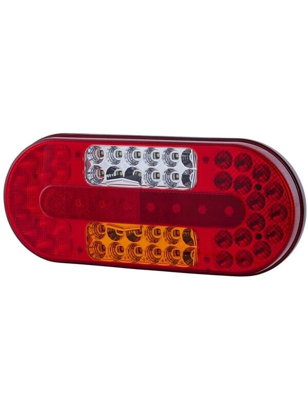 Galinis žibintas LH LED, stačiakampio formos, 10/30 V, raudonos/gintarinės/skaidrios spalvos, tvirtinamas varžtais, 323x38x134 mm, "Hella ValueFit