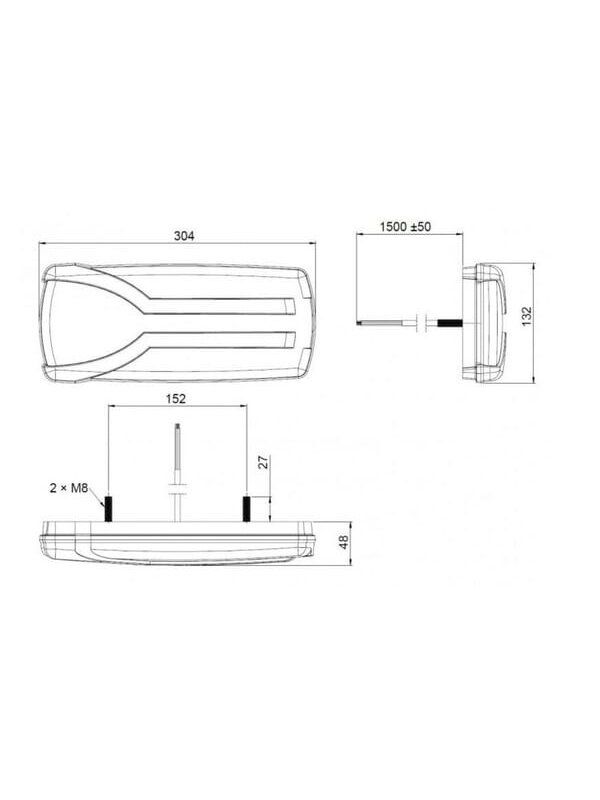 Galinis žibintas LH LED, stačiakampio formos, 12/24V, baltas/oranžinis/raudonas, 304x132x48mm, Kramp 3 Galinis žibintas LH LED, stačiakampio formos, 12/24V, baltas/oranžinis/raudonas, 304x132x48mm, Kramp 3