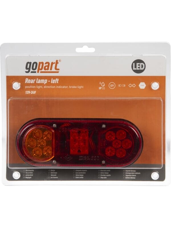 Galinis žibintas LH LED, stačiakampis, 12/24V, raudonas/oranžinis, 205x53,6x80mm, gopart 3