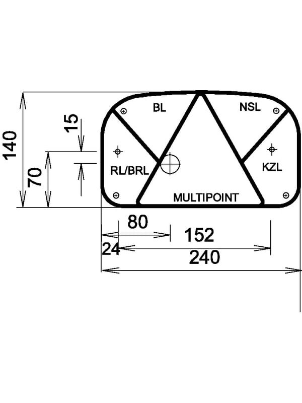 Galinis žibintas LH stačiakampio formos, 12V, raudonas/permatomas, prisukamas varžtais, 240x52 mm, 5 kontaktų bajonetas, "Multipoint II" pagal "Aspöck 1 Galinis žibintas LH stačiakampio formos, 12V, raudonas/permatomas, prisukamas varžtais, 240x52 mm, 5 kontaktų bajonetas, "Multipoint II" pagal "Aspöck 1