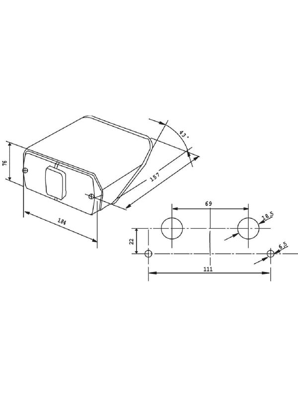 Galinis žibintas LH stačiakampio formos, 12V, raudonos/gintarinės spalvos, prisukamas varžtais, 212x155mm Deutsch kištukas, Cobo 1