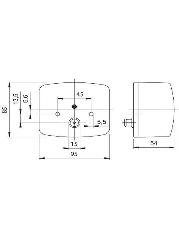 Galinis žibintas RH kvadratinis, 12 V, gintarinis/raudonas, tvirtinamas varžtais, 95x54x85 mm, Jokon 1 Galinis žibintas RH kvadratinis, 12 V, gintarinis/raudonas, tvirtinamas varžtais, 95x54x85 mm, Jokon 1