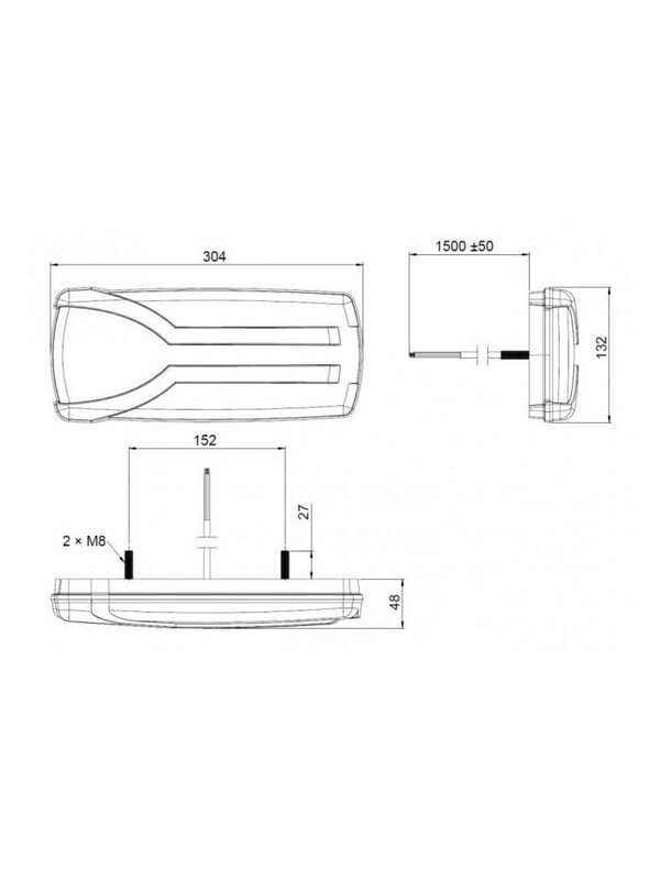 Galinis žibintas RH LED, stačiakampio formos, 12/24V, baltas/oranžinis/raudonas, 304x132x48mm, Kramp 3 Galinis žibintas RH LED, stačiakampio formos, 12/24V, baltas/oranžinis/raudonas, 304x132x48mm, Kramp 3
