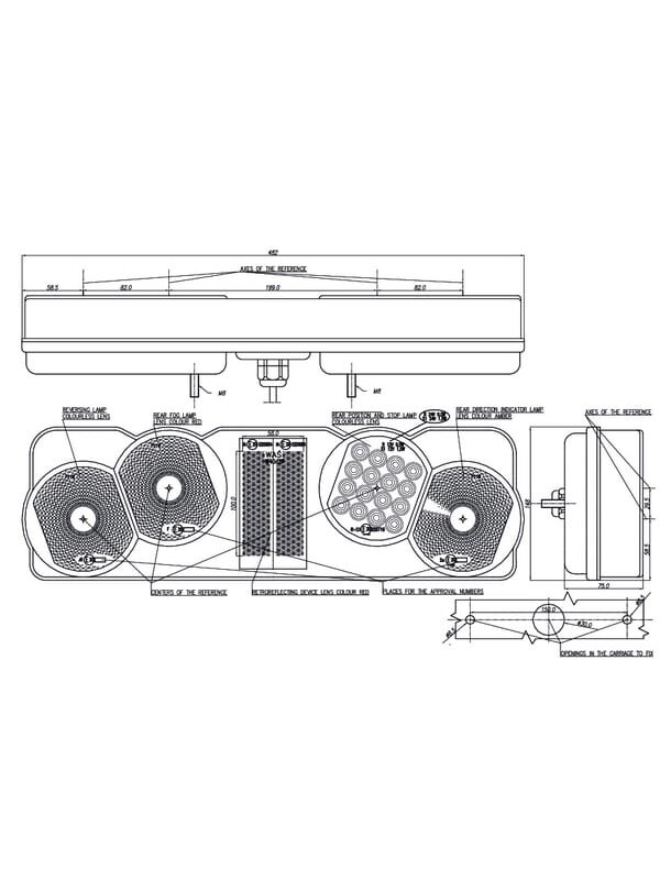 Galinis žibintas RH LED, stačiakampio formos, 24 V, gintarinis/raudonas/baltas, tvirtinamas varžtais, 482x75x148 mm, Waś Galinis žibintas RH LED, stačiakampio formos, 24 V, gintarinis/raudonas/baltas, tvirtinamas varžtais, 482x75x148 mm, Waś