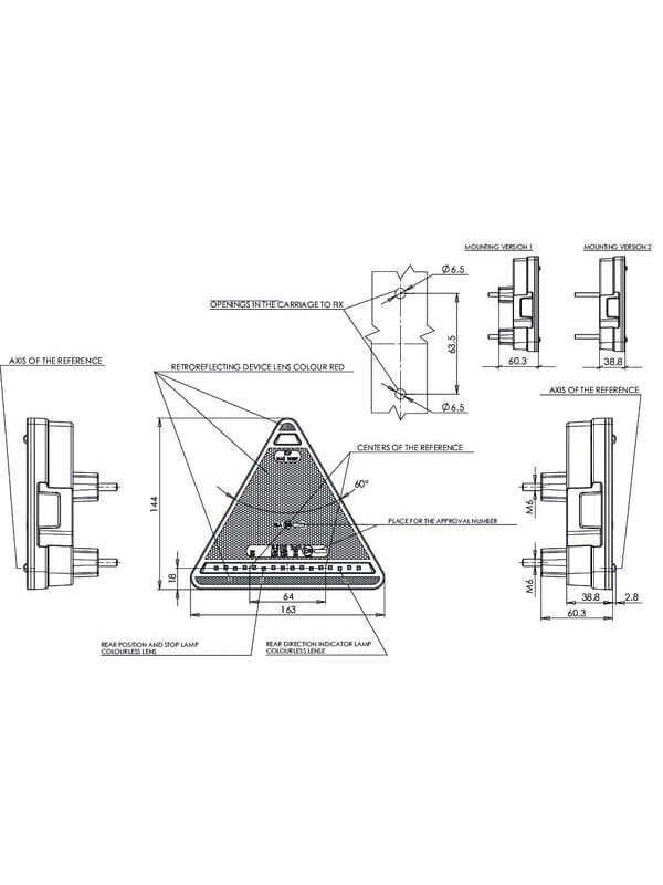 Galinis žibintas RH LED, trikampio formos, 12/24V, gintarinis/raudonas, tvirtinamas varžtais, 163x60.3x144mm, Waś 5 Galinis žibintas RH LED, trikampio formos, 12/24V, gintarinis/raudonas, tvirtinamas varžtais, 163x60.3x144mm, Waś 5