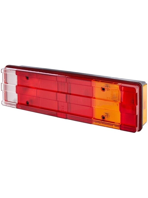 Galinis žibintas RH stačiakampio formos, 12/24V, gintarinis / permatomas / raudonas, tvirtinamas varžtais, 465x54x134mm, Hella Galinis žibintas RH stačiakampio formos, 12/24V, gintarinis / permatomas / raudonas, tvirtinamas varžtais, 465x54x134mm, Hella