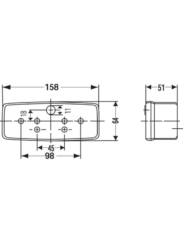Galinis žibintas RH stačiakampio formos, 12/24V, raudonas/oranžinis, prisukamas varžtais, 158x51x64mm, Hella Galinis žibintas RH stačiakampio formos, 12/24V, raudonas/oranžinis, prisukamas varžtais, 158x51x64mm, Hella