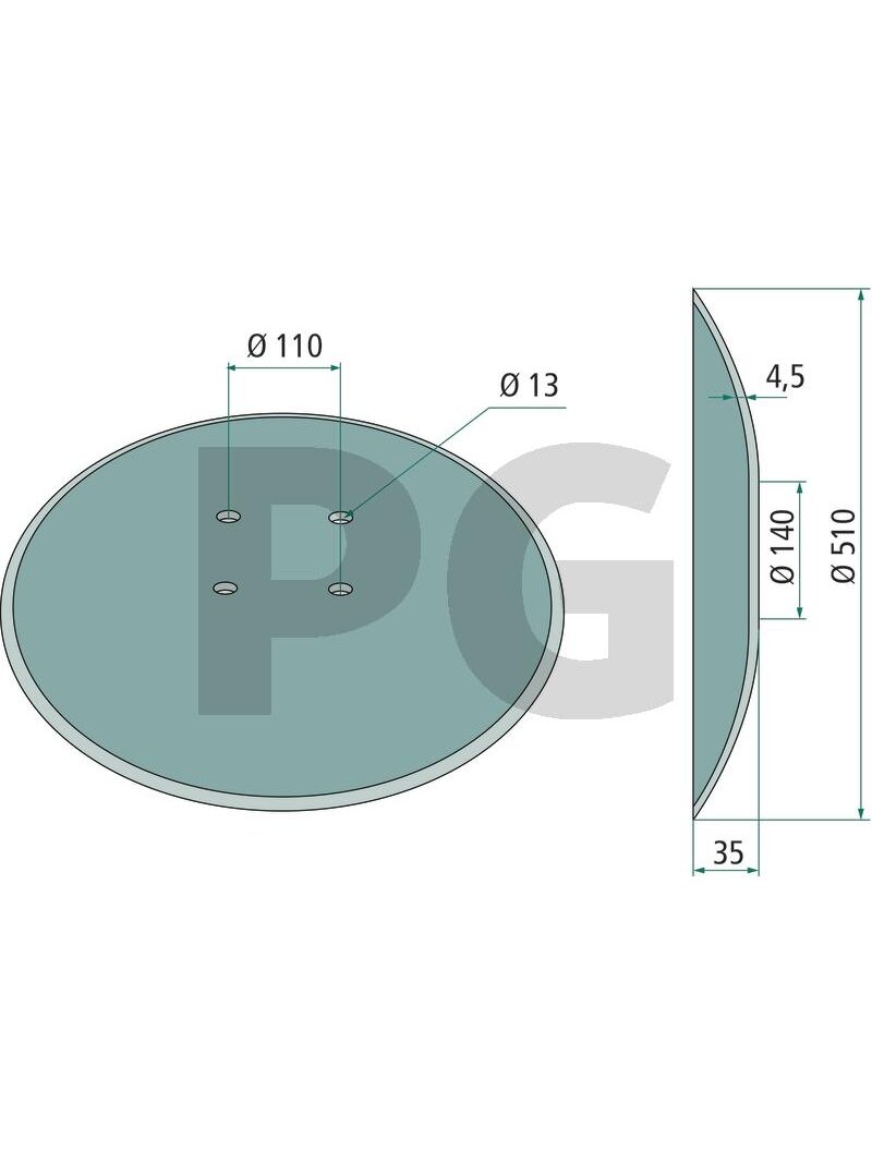 Įgaubtas diskas Lygus, Ø 510 x 4.5 mm Įgaubtas diskas Lygus, Ø 510 x 4.5 mm