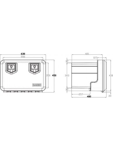 Įrankių dėžė 450x630x480 mm, 78,5 l talpa, juodas polipropilenas, Welvet 81004, Daken 1 Įrankių dėžė 450x630x480 mm, 78,5 l talpa, juodas polipropilenas, Welvet 81004, Daken 1