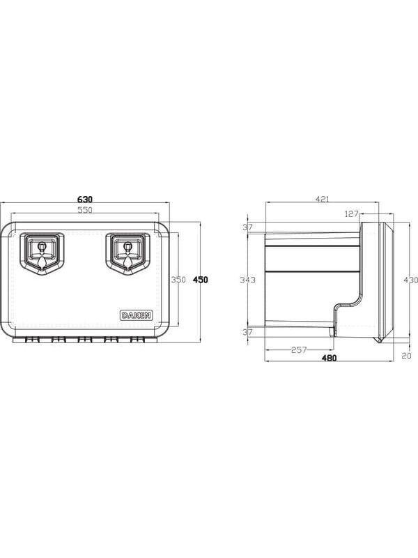 Įrankių dėžė 450x630x480 mm, 78,5 l talpa, juodas polipropilenas, Welvet 81004, Daken 1