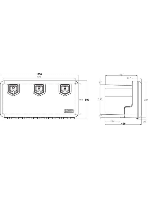 Įrankių dėžė 500x1030x455 mm, 155,5 l talpa, juodas polipropilenas, Welvet 81008, Daken 1