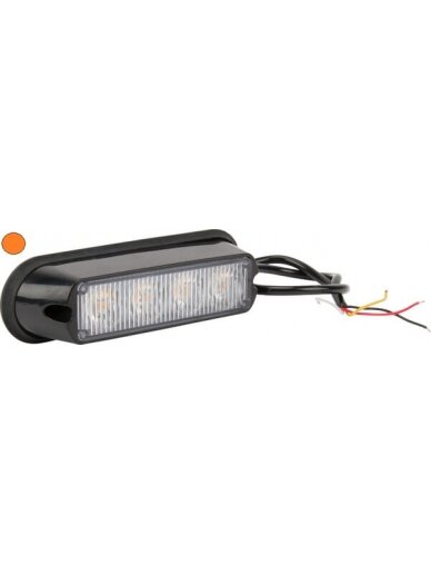 Įspėjamasis LED žibintas, 12 W, 12-24 V, gintarinis, tvirtinamas varžtais, 132x34x30 mm, 4 šviesos diodai, Kramp