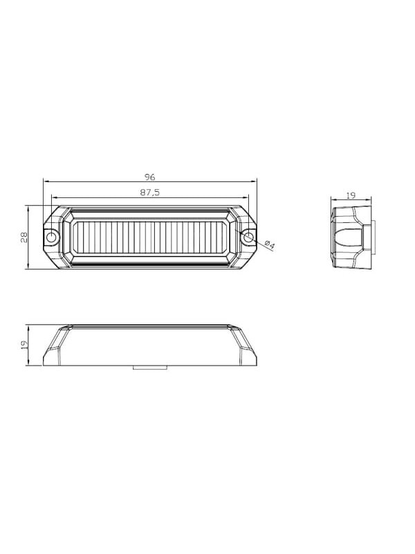Įspėjamasis LED žibintas, 12 W, 12-24 V, gintarinis, tvirtinamas varžtais, 96x28x19 mm, 4 šviesos diodai, Kramp 5