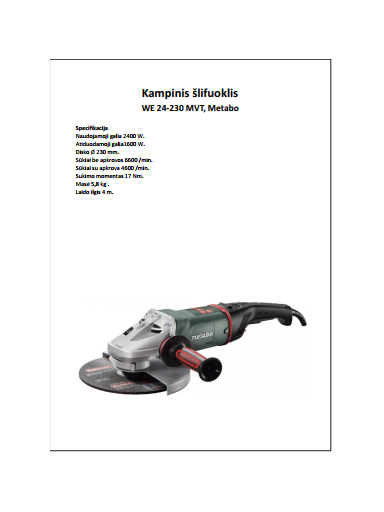 KAMPINIS ŠLIFUOKLIS METABO WE 24-230MVT