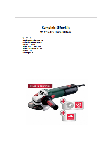KAMPINIS ŠLIFUOKLIS WEV 15-125 METABO