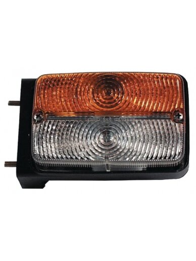 Krypties ir padėties žibintas LH halogeninis, priekinis, stačiakampis, 12 V, gintarinis / permatomas, tvirtinamas varžtais, 128x57x80 mm, Cobo