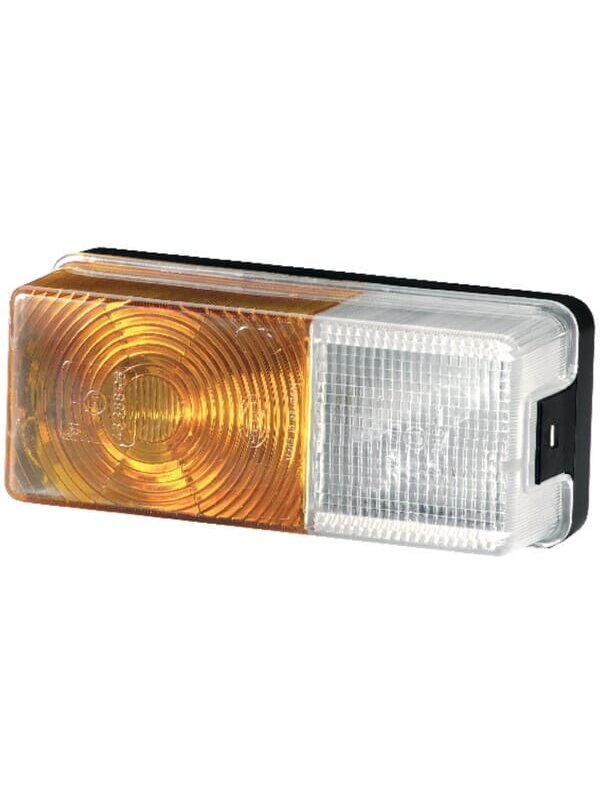 Krypties ir padėties žibintas 21/5W, stačiakampio formos, 12V, gintarinis / permatomas, tvirtinamas varžtais, 170x62x75mm, Hella