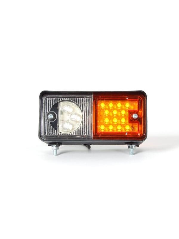 Krypties ir padėties žibintas LH LED, priekinis, stačiakampio formos, 12/24 V, skaidrus/gintarinis, tvirtinamas varžtais, 150x77x70,3 mm, Waś