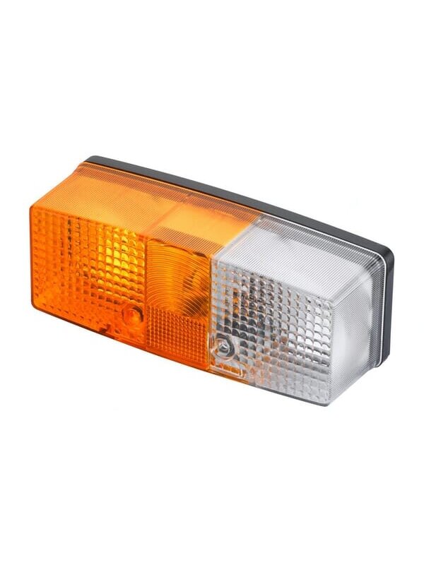 Krypties ir padėties žibintas RH 21/5W, stačiakampio formos, 12V, gintarinis / permatomas, tvirtinamas varžtais, 158x51x64mm, Hella
