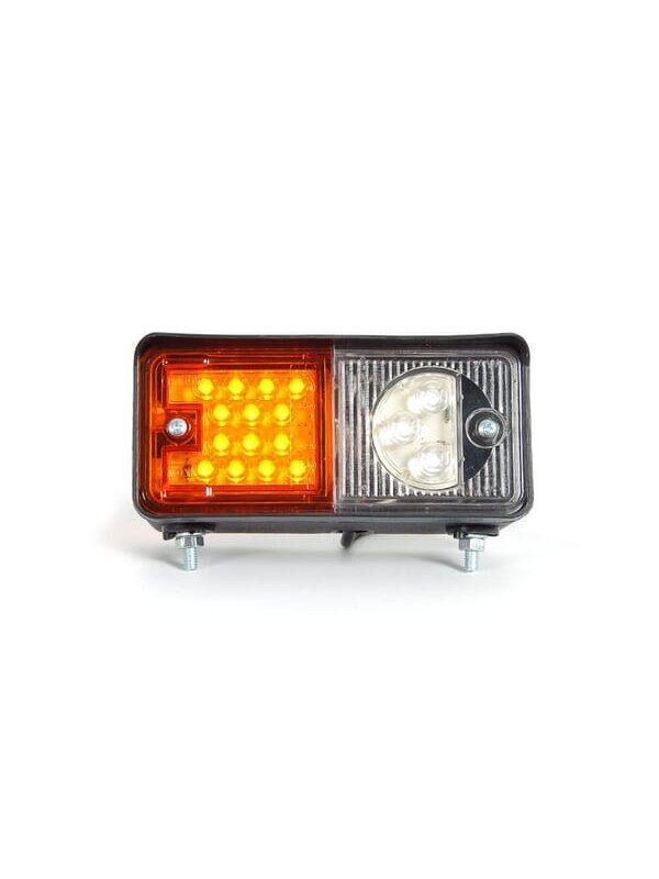 Krypties ir padėties žibintas RH LED, priekinis, stačiakampis, 12/24 V, skaidrus/gintarinis, tvirtinamas varžtais, 150x77x70,3 mm, Waś