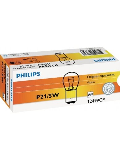 Lemputė Įprastinė rutulinė P21/5W 12V 21W/5W BAY15d balta "Philips