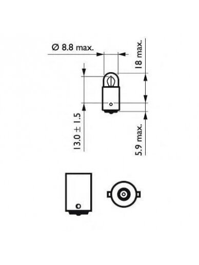 Lemputė T2W 24V 2W BA9s "Philips 1 Lemputė T2W 24V 2W BA9s "Philips 1