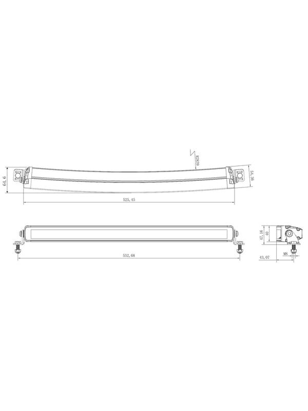LED bar žibintas, 105W, 8820lm, stačiakampio formos, 12/24V, balta/oranžinė, 525,5x40x54,4mm Deutsch kištukas, Combo, lenkta, 21LED's, E-BOOST 4