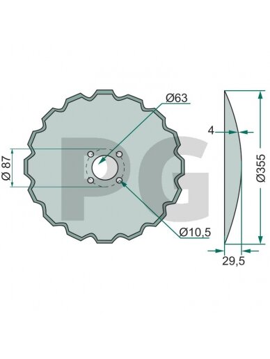 Noragėlių diskas Dantytas, Ø 355 x 4 mm Noragėlių diskas Dantytas, Ø 355 x 4 mm