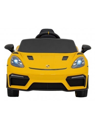 Porsche Spyder RS 718 Elektromobilis vaikamss dažymas geltona spalva Porsche Spyder RS 718 Elektromobilis vaikamss dažymas geltona spalva
