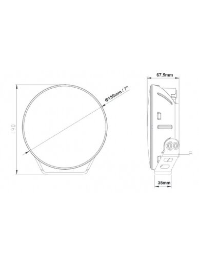 Priekinis LED žibintas, 60W, apvalus, 9-36V, Ø180mm, dienos šviesos, dvigubas stovėjimo šviesų žibintas, Kramp 4 Priekinis LED žibintas, 60W, apvalus, 9-36V, Ø180mm, dienos šviesos, dvigubas stovėjimo šviesų žibintas, Kramp 4