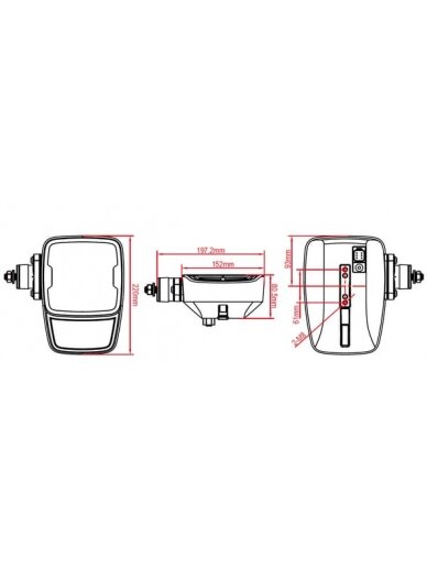Priekinis LED žibintas, stačiakampis, 12/24 V, 220x197,2x80,5 mm, šildomas, tolimosios/mažosios šviesos, nuo sniego, vertikalus kairėje/dešinėje 5