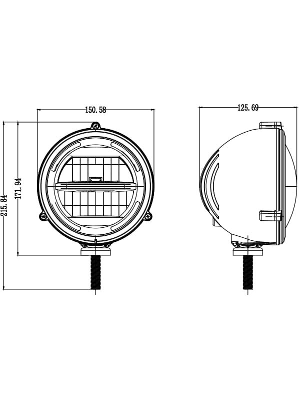 Priekinis LED žibintas, apvalus, 10-30 V, tvirtinamas varžtais, Ø 150 mm, Kramp 6 Priekinis LED žibintas, apvalus, 10-30 V, tvirtinamas varžtais, Ø 150 mm, Kramp 6