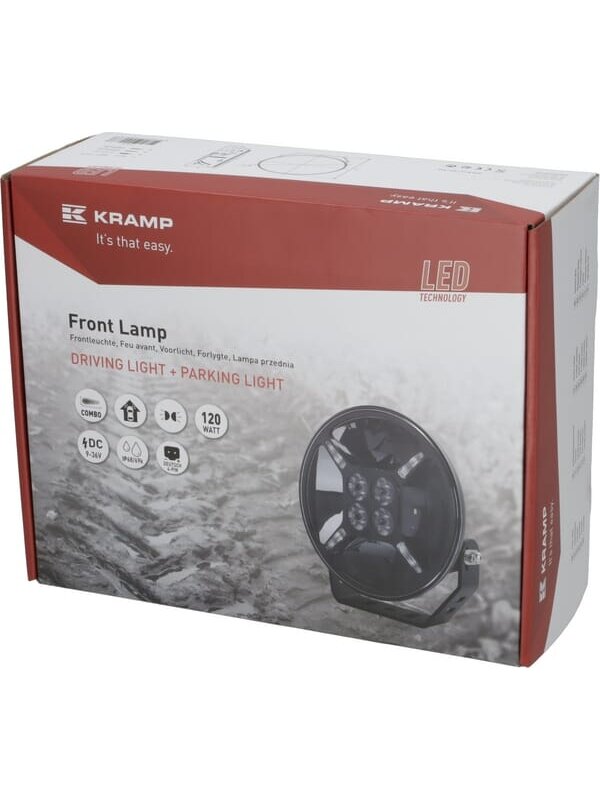 Priekinis LED žibintas, 120 W, apvalus, 9-36 V, Ø218 mm, dienos šviesos, dvigubas stovėjimo šviesų žibintas, Kramp 2 Priekinis LED žibintas, 120 W, apvalus, 9-36 V, Ø218 mm, dienos šviesos, dvigubas stovėjimo šviesų žibintas, Kramp 2