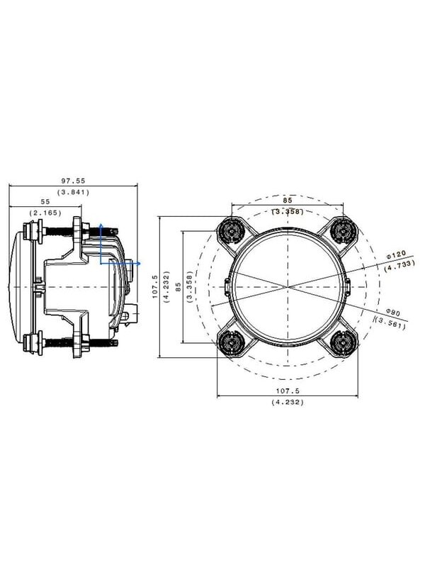 Priekinis LED žibintas, 16 W, stačiakampis, 12-24 V, Ø90 mm, AMP superseal 3 kontaktų, tolimosios / artimosios šviesos, Sacex 5