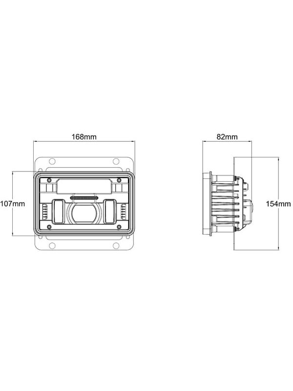 Priekinis LED žibintas, 23/45W, stačiakampis, 12-24V, 168x107x82mm, tolimosios / artimosios šviesos, šildomas, Kramp 16 Priekinis LED žibintas, 23/45W, stačiakampis, 12-24V, 168x107x82mm, tolimosios / artimosios šviesos, šildomas, Kramp 16