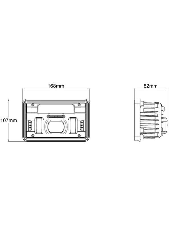 Priekinis LED žibintas, 23/45W, stačiakampis, 12-24V, 168x107x82mm, tolimosios / artimosios šviesos, šildomas, Kramp 18 Priekinis LED žibintas, 23/45W, stačiakampis, 12-24V, 168x107x82mm, tolimosios / artimosios šviesos, šildomas, Kramp 18