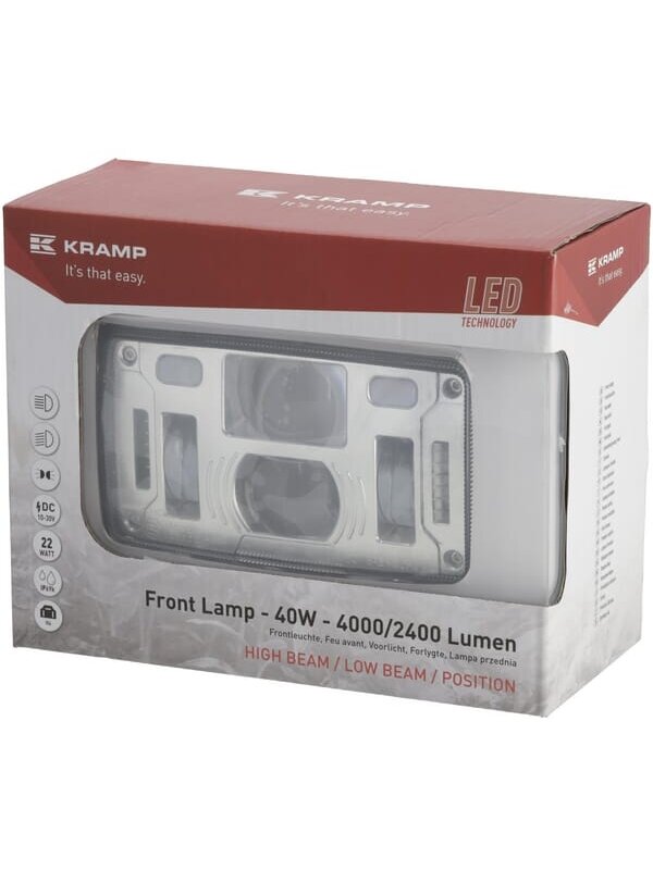 Priekinis LED žibintas, 40/22W, stačiakampis, 10-30V, 185x102x82, tolimosios/mažosios šviesos, gabaritinės šviesos, H4 jungtis, Kramp 2 Priekinis LED žibintas, 40/22W, stačiakampis, 10-30V, 185x102x82, tolimosios/mažosios šviesos, gabaritinės šviesos, H4 jungtis, Kramp 2