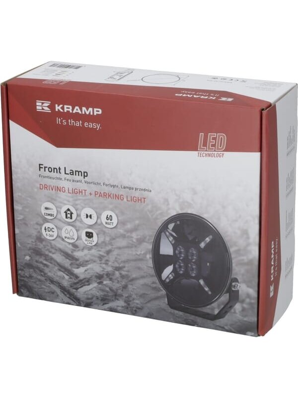 Priekinis LED žibintas, 60W, apvalus, 9-36V, Ø180mm, dienos šviesos, dvigubas stovėjimo šviesų žibintas, Kramp 2 Priekinis LED žibintas, 60W, apvalus, 9-36V, Ø180mm, dienos šviesos, dvigubas stovėjimo šviesų žibintas, Kramp 2