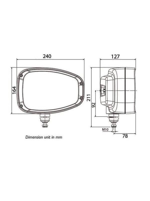 Priekinis LED žibintas, RH heavy duty, 22/32W, stačiakampis, 12-24V, 240x127x164mm, Deutsch 6 kontaktų, šildomas, tolimosios/mažosios šviesos, Kramp 3