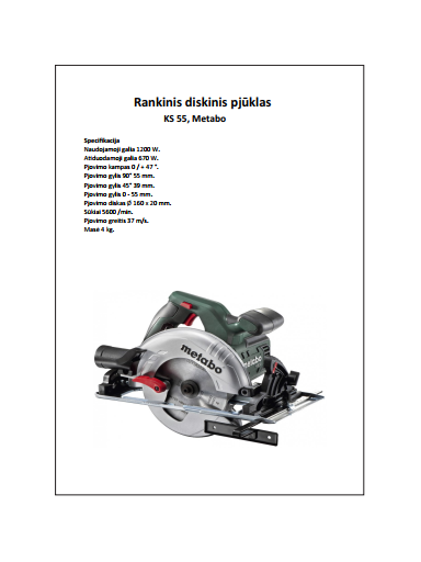 RANKINIS DISKINIS PJŪKLAS METABO KS 55