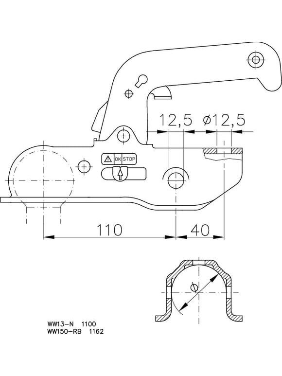 Rutulinė jungtis 1500 kg 45/46 mm 1