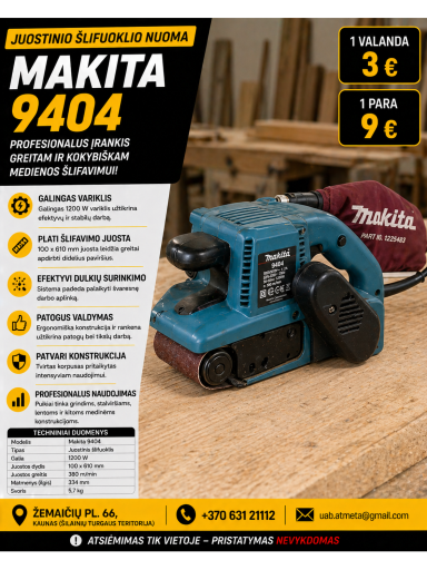 JUOSTINIS ŠLIFUOKLIS MAKITA 9404