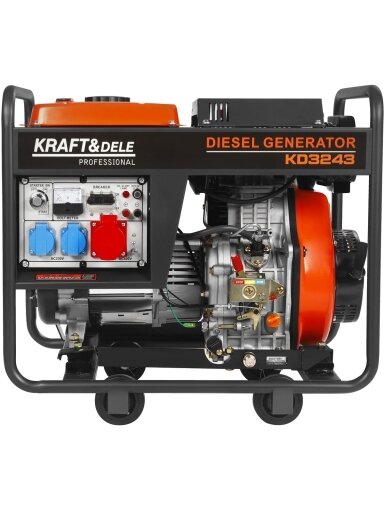 Tai Kraft&Dele KD3243 dyzelinis elektros generatorius, deklaruojamas kaip 7 kW, 230/400 V. Tai Kraft&Dele KD3243 dyzelinis elektros generatorius, deklaruojamas kaip 7 kW, 230/400 V.