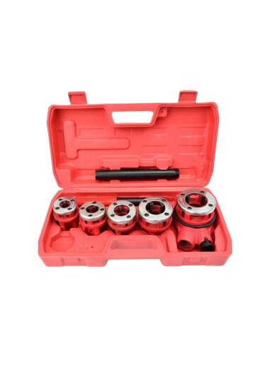 Vamzdžių sriegimo rinkinys su terkšle GEKO 3/8"–1 1/4" (5 vnt.) Vamzdžių sriegimo rinkinys su terkšle GEKO 3/8"–1 1/4" (5 vnt.)