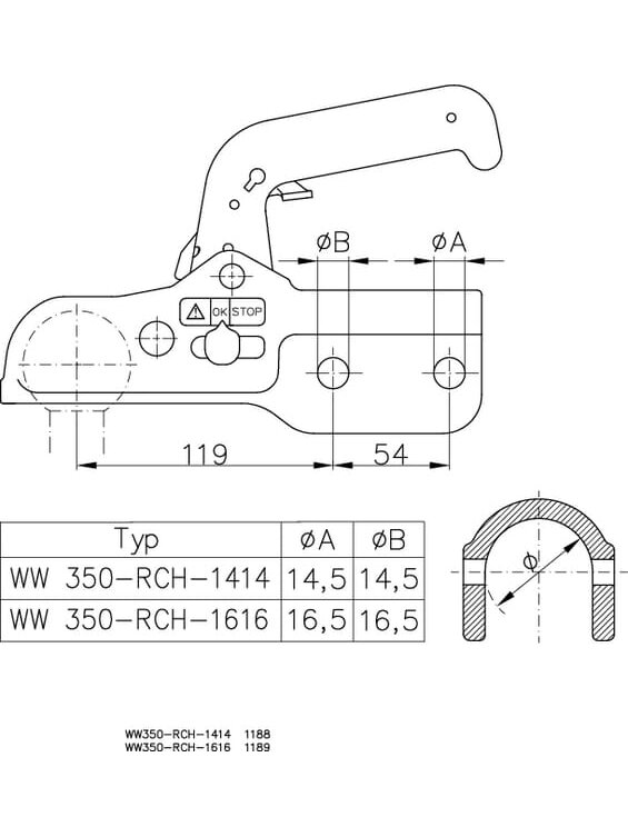 Vilkimo rutulio sukabinimo įtaisas 3500 kg Ø 60 mm 1
