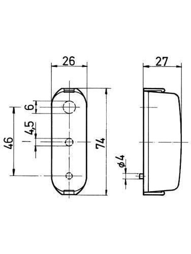 Žibintai stačiakampio formos, 12/24V, balti, tvirtinami varžtais, 74x27mm, Jokon 2